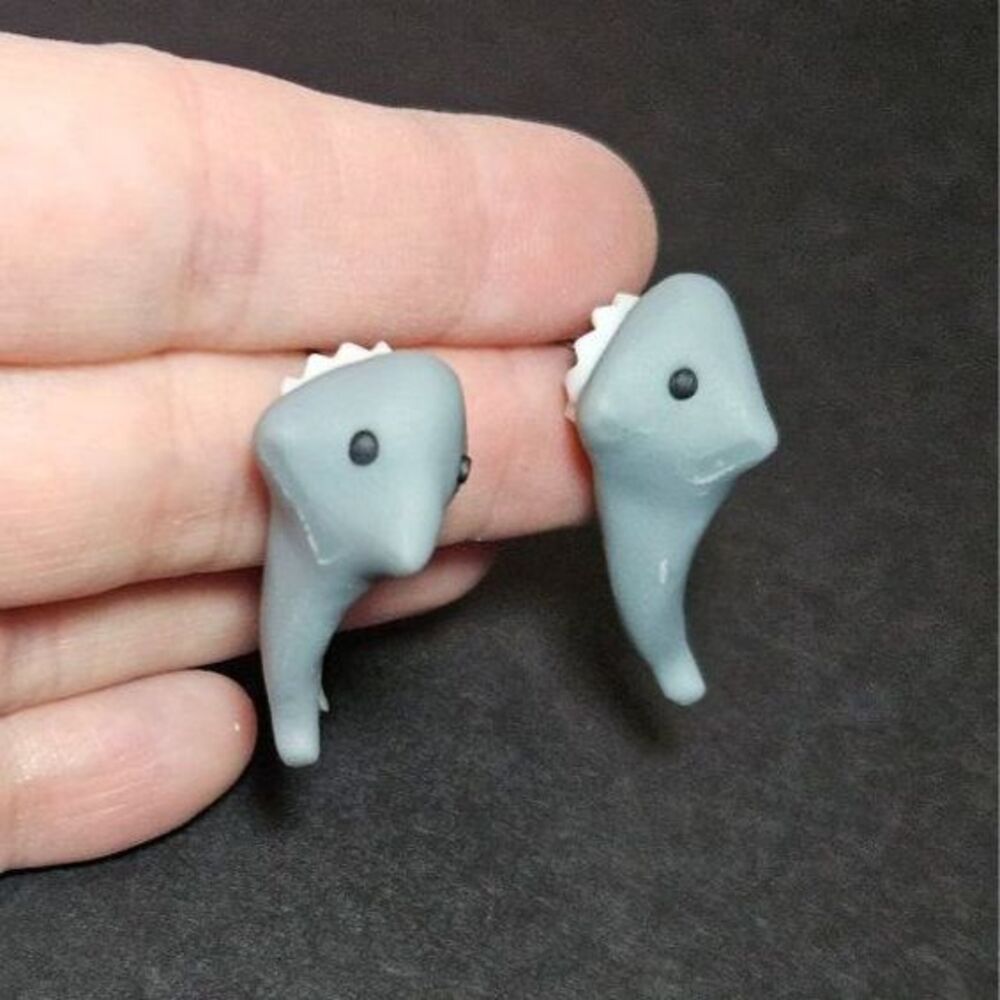 Grey shark earrings